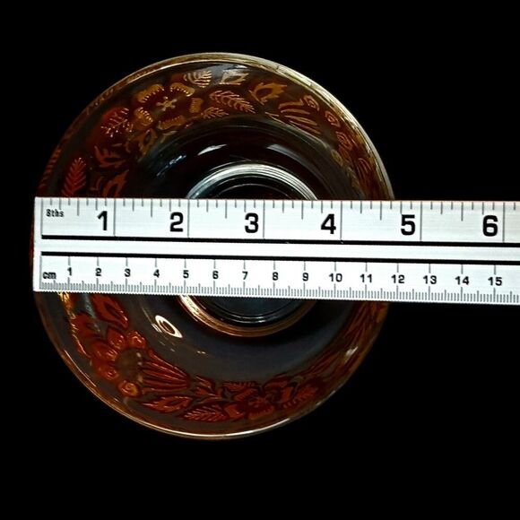 Georges Briard Small Glass Dip Bowl Flowers Gold Gilded Signed 5" Vintage MCM - Picture 9 of 10